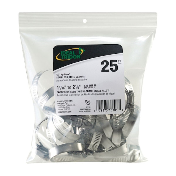 Ideal Tridon Hy Gear 1-5/16 in to 2-1/4 in. SAE 28 Silver Hose Clamp Stainless Steel Band 6728550 - main